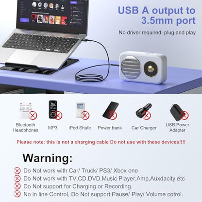USB to Audio Adapter Cable, 3FT 3.5mm Aux to USB Audio Aux Cable Stereo Type A Male to 3.5mm TRS Male Headphone Jack Adapter for Headphones/Headset/Laptop/PC Windows/PS4 PS5 Mac/Linux/Desktops