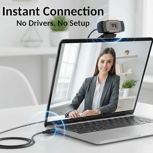 Webcam Webdaraz 1080P HD Autofocus with Stereo Microphone, USB Plug & Play Web Camera for PC/Laptop, Online Classes, Video Calls, Skype, Zoom – W01