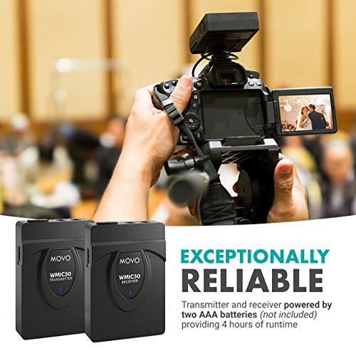 Movo WMIC50 2.4GHz Wireless Lavalier Microphone System with Integrated 164-foot Range Antenna (Includes Transmitter with Belt Clip, Receiver with Camera Shoe, Lapel Mic and 2 Earphones)