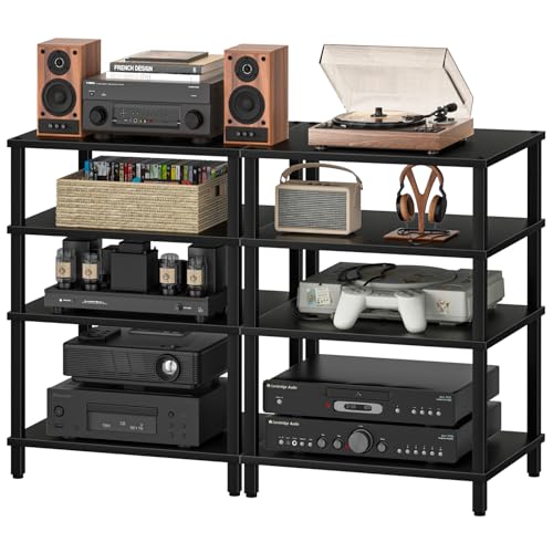 LELELINKY 4-Tier AV Media Player Stand Set of 2, Black Stereo Cabinet, Wooden TV Stand,Game Console Shelf, Multifunctional Entertainment Center, Suitable for Home, Conference Room, Game Studio - color: Black, size: 4 Tier