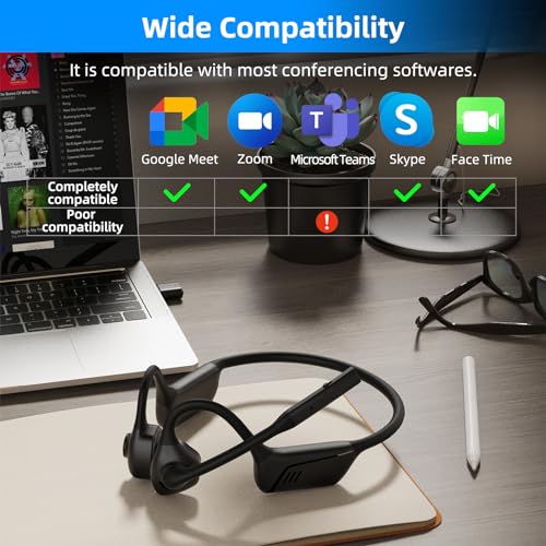 ZIOCOM Open Ear Headphone with Mic, AptX-LL, Compatible with Call, Meeting | BT5.1, Air Conduction Headphone with Mute Button&Noise Canceling, USB-A&C Dongle, Lightweight