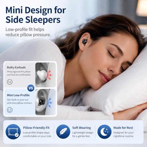 Invisible Sleep Earbuds for Side Sleepers, Mini Bluetooth Headphones, Black - color: Black