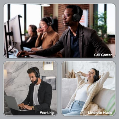Bluetooth Headset with Microphone, 60 Hrs Bluetooth Headphones with Mic, Wireless Headset with Mic for Work/Meetings/Office/iPhone/Phone Calls/Call Center/Computer/PC/Teams/Zoom/Podcast/Skype/WebEx