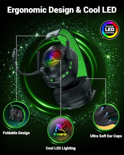 Krysenix Wireless Gaming Headset with Mic for PC, PS5, PS4, Switch, Mac | 2.4 GHz+BT 5.4 Gaming Headphones,Noise-Cancelling Mic，Cool RGB Lighting,1200 mAh Battery,Foldable,50mm Drivers-Deep Green - color: Deep Green