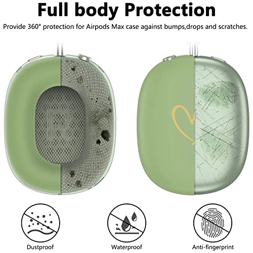 Case Cover for AirPods Max, Anti-Scratch Soft Silicone with Gold Heart Pattern Ear Cups Case Cover/Ear Pad Cover/Headband Cover for Apple AirPods Max Headphones (Matcha Green) - color: Matcha Green