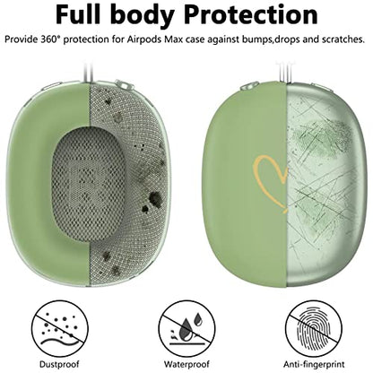 Case Cover for AirPods Max, Anti-Scratch Soft Silicone with Gold Heart Pattern Ear Cups Case Cover/Ear Pad Cover/Headband Cover for Apple AirPods Max Headphones (Matcha Green) - color: Matcha Green