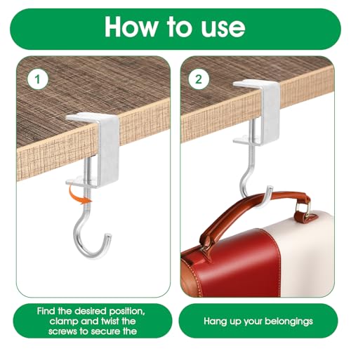 cobee Clamp-On Under Desk Hooks, Desk Mount Hanging Bag Holder Metal Hook | Adjustable Headphones Clamp Organizer Portable Purse Hanger Clip Reduce Clutter Table Desk Under Counter (4 Pcs, Silver) - color: 4 Pcs, Silver