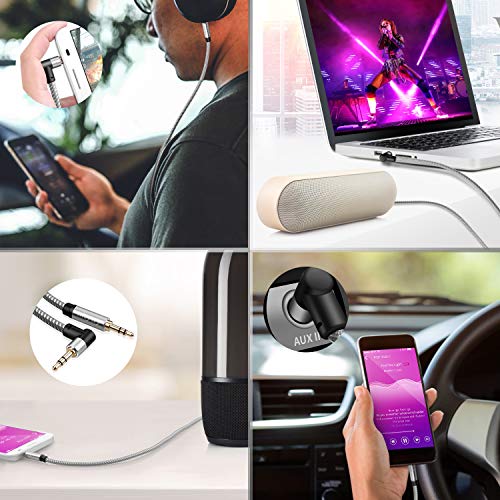 90-Degree Right Angle Aux Cord 4ft, 3.5mm Audio Cable Nylon Braided, Hi-Fi Stereo Sound for Car Stereo, Headphones, Speakers, Desktop Gaming - No Bulk, No Strain - size: 4ft