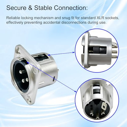 RIVIERA XLR Panel Mount Chassis 3pin Male & Female Nickel Plated Metal Housing and Silver Chrome-Plated Contacts (5 Male Silver) - color: Silver, size: Male