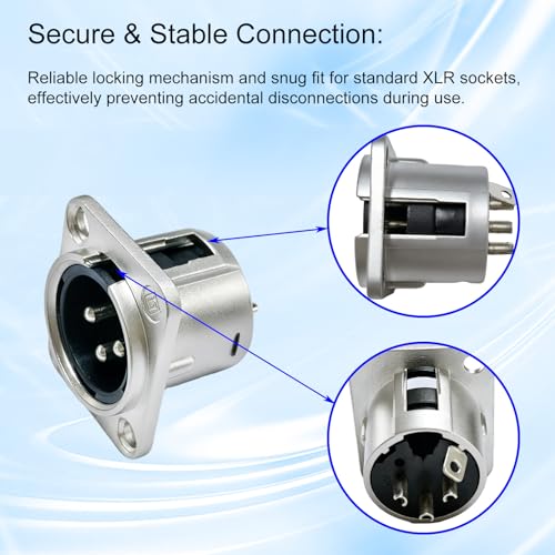 RIVIERA XLR Panel Mount Chassis 3pin Male & Female Nickel Plated Metal Housing and Silver Chrome-Plated Contacts (10 Male Silver) - color: Silver, size: Male