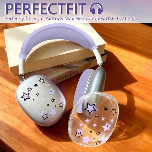 Silicone Case for AirPods Max Headphones, Clear Star Soft TPU Ear Cups Cover/Ear Pad Cover/Headband Protection for Apple AirPods Max USB-C/Lightning (2024/2020) (Purple) - color: Purple