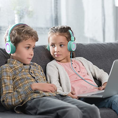 POWMEE P10 Kids Headphones with Microphone Stereo Headphones for Children Boys Girls,Adjustable 85dB/94dB Volume Control Foldable On-Ear Headphone with Microphone for School/PC/Cellphone(Green) - color: Green