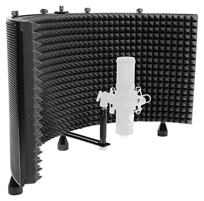 Rockville ROCKSHIELD 3 Studio Isolation Shield with RVMIC4 v2 Mic Stand | 5 Panel Steel, 2" Acoustic Foam, Quick-Release Hand Clutch, iStand 44 Tablet/Smartphone Mount, Recording, 3-Items