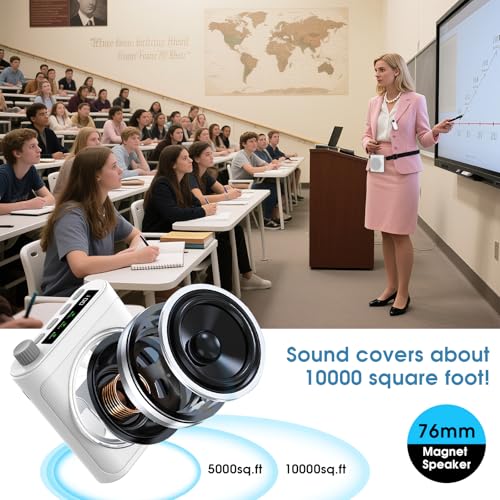 15W Wireless Voice Amplifier for Teachers, Dual Magnetic Lavalier Mics with Noise Reduction, Portable Bluetooth 5.3 PA System for Tour Guide Yoga, 15H Battery Waist-Mount Speaker, 98FT Range (White) - color: White