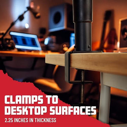 Gator Frameworks Set of 2 Clamp On Desktop Studio Speaker Stands | Height and Tilt Adjustable with 12 x 9" EVA-lined platforms & 60 lbs. Weight Capacity (GFWSPKSTMNDSKCMP) - style: Desktop Mounted
