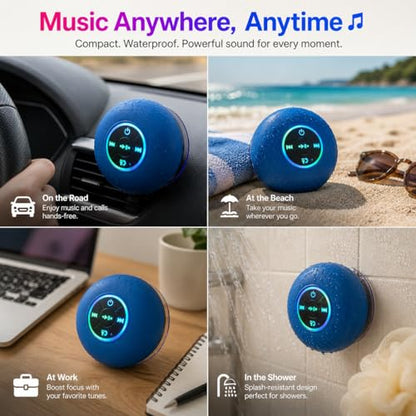 Bluetooth Shower Speaker with LED – Portable Wireless Mini Speaker with Mic & Suction Cup, IPX4 Water Resistant for Shower, Travel, Pool, River Floating, and Outdoor Fun (Blue) - color: Blue
