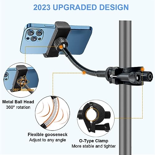 JCWINY Mic Stand Phone Holder, Flexible Phone Holder for Microphone Stand, Adjustable iPhone Mic Stand Holders, Music Stands Phone Holders for iPhone 14 13 12 MAX Pro Samsung Galaxy All Smartphones - style: Standard