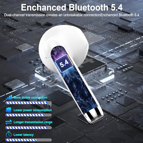 Wireless Earbuds, Bluetooth Headphones, Stereo Bass Ear Buds with ENC Noise Cancelling Mics,42H Bluetooth Earbuds with LED Display Charging Case, IP7 Waterproof Earphones for Android iOS/Glass white - color: Glass white