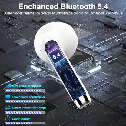 Wireless Earbuds, Bluetooth Headphones, Stereo Bass Ear Buds with ENC Noise Cancelling Mics,42H Bluetooth Earbuds with LED Display Charging Case, IP7 Waterproof Earphones for Android iOS/Glass white - color: Glass white