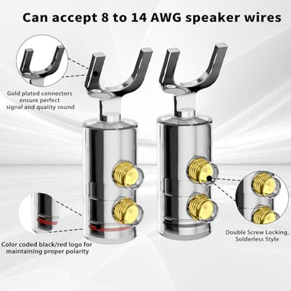 Preffair Rhodium Plated Y Spade Plug 8-14 AWG Gauge Size 4mm Speakers Amplifier Hi-Fi AV Stereo Home Theatre Audio Wire Cable Double Screw Connector, 4 Pcs/2Pairs (Rhodium Plated, SY1538) - color: Rhodium Plated, size: SY1538