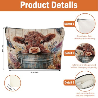 4 PCs Highland Cow Makeup Bag Highland Cow Gifts Cosmetic Bag - color: highland cow makeup bag