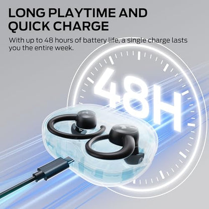Monster N-Lite 216 Wireless Earbuds, Sports Earbuds with Earhooks, Noise Cancelling Headset, Stereo Deep Bass Over Ear Buds 48H Playtime, IPX6 Waterproof Earphones for Sports/Running/Workout（Black）