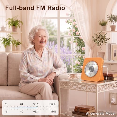 Gueray Portable CD Player with Bluetooth, CD Player with Speaker for Home | Plug-in desktop use,2-way Bluetooth mode, 3W speakers, FM radio, sleep timer, A-B repeat,USB/AUX - color: Orange
