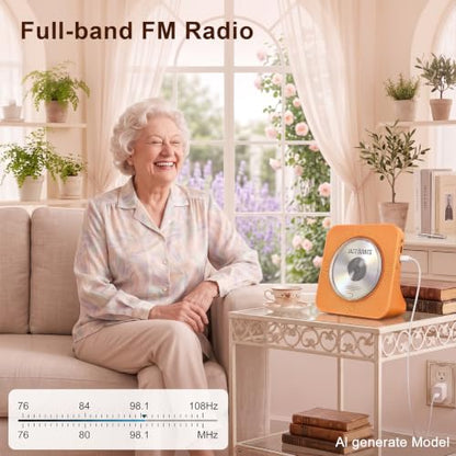 Gueray Portable CD Player with Bluetooth, CD Player with Speaker for Home | Plug-in desktop use,2-way Bluetooth mode, 3W speakers, FM radio, sleep timer, A-B repeat,USB/AUX - color: Orange