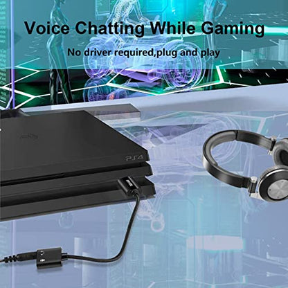 USB to 3.5mm Audio Adapter, External Stereo Sound Card | Dual TRS 3-Pole 3.5mm Headphone and Microphone Jack for PS4/PS5/PC/Laptop, Built-in Chip Mic-Supported Headphone Adapter - color: Black Pro