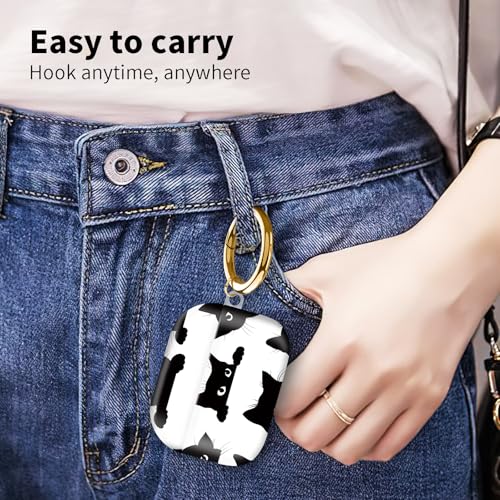 Compatible with Airpod pro 2nd/1st Generation Case Cover with Gold Round Keychain Cute Pattern Hard & Anti Slip Cover for Men Women & Girls（Black cat） - color: Black cat