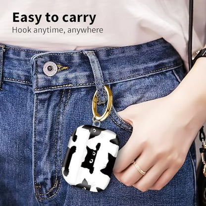 Compatible with Airpod pro 2nd/1st Generation Case Cover with Gold Round Keychain Cute Pattern Hard & Anti Slip Cover for Men Women & Girls（Black cat） - color: Black cat