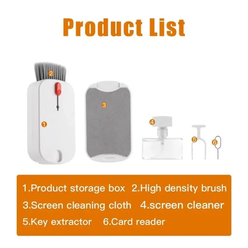 5 in 1 Phone Cleaner Kit, Portable Cleaning Kit Phone Charging Port Cleaner, Laptop Computer Earbud Headphone Cleaner Tool Set for iPhone Keyboard Screen Speaker Lens - color: white-Q5