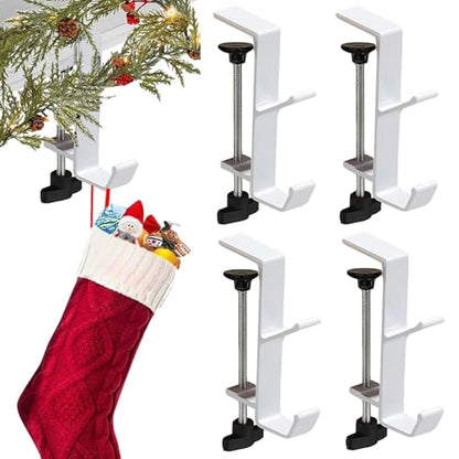 Fireplace Stocking and Garland Hanger, 2 in 1 Mantel Hanger for Garland, Fireplace Stocking Holders for Mantle Garland Hooks for Xmas Holiday Home Party Decoration - style: 4White