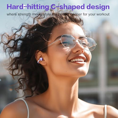 ZIHNIC S26 Wireless Clip on Earbuds, Open Ear Wireless Bluetooth 5.4 Headphones with Mic, IPX5 Waterproof, 35Hr Play time, Light Weight -Purple - color: Purple