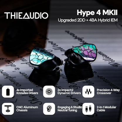 Linsoul THIEAUDIO Hype 4 MKII 2DD + 4BA Hybird in Ear Monitor,HiFi Wired IEM Earphones,Engaging & Studio Neutral Tuning + Kiwi Ears SONICAP Waterproof Earbud Case,Hard Protective IEM Storage Case