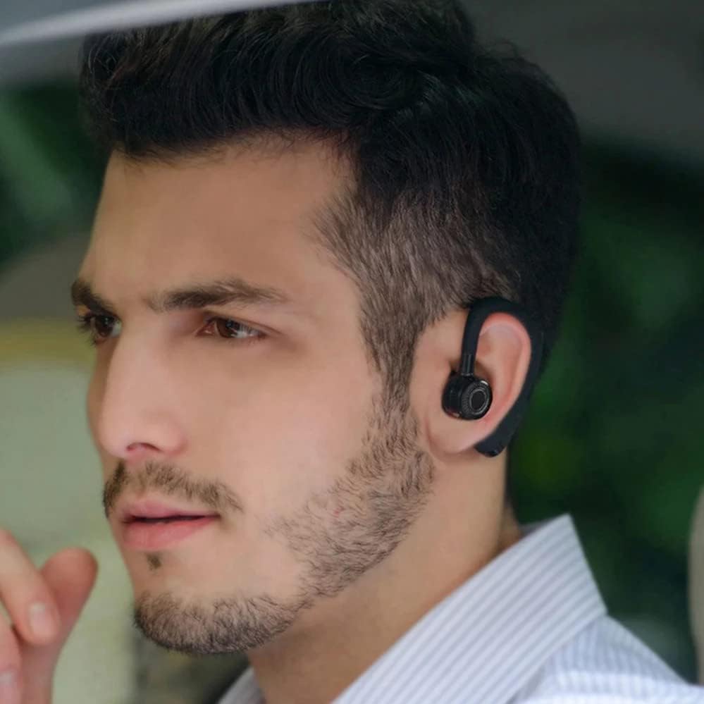 Bluetooth Headset Wireless Business Single earpiece Voice Answer in Ear Earbuds for Trucker Driving Running 10 Hour Battery Noise Cancelling Headphones Black V9