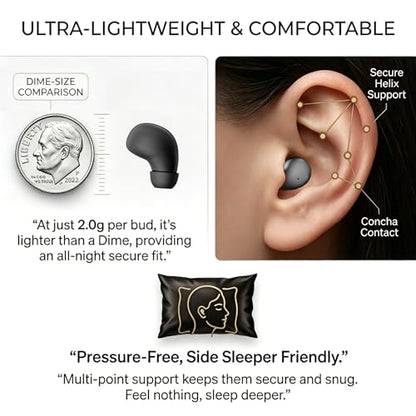 Invisible Sleep Earbuds for Side Sleepers, Ultra-Small Wireless Bluetooth, Mini Headphones with 24H Playtime, Diamond-Cut Case, Black - color: Black
