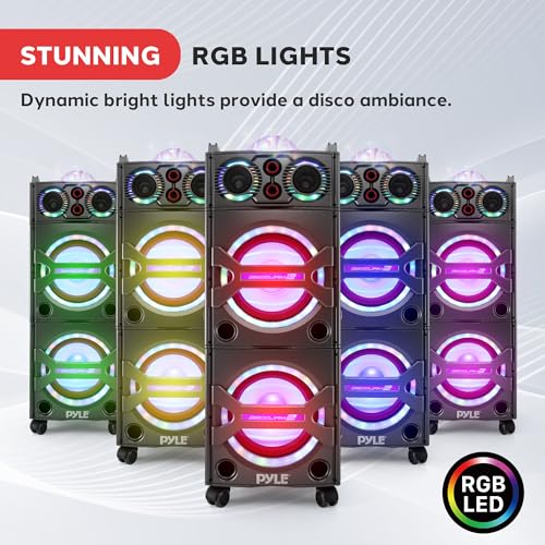Portable Bluetooth PA Speaker System - 2000W Active Powered Outdoor Bluetooth Speaker Portable PA System w/Microphone in, Party Lights, USB SD Card Reader, AUX/RCA/FM Radio, Wheels - Pyle PSUFM1043BT - color: Charcoal