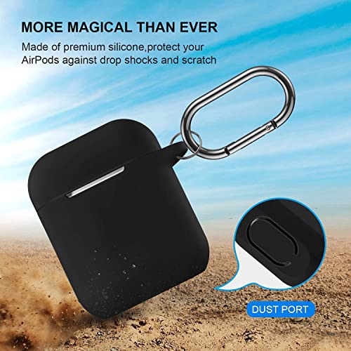 Compatible with AirPods Case Cover, Full Protective Silicone Skin Dust-Proof Designed for Apple AirPods 1st 2nd Generation with Keychain, Front LED Visible, Black - color: B-Black