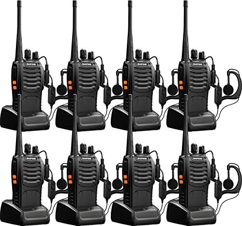 Baofeng Walkie Talkies for Adults Rechargeable bf-888s Two-Way Radios Long Range Interphone Handheld Communicator Professional UHF 8 Pack Walky Talky Set with Earpiece,Li-ion Battery and Charger - color: Black-8Pcs