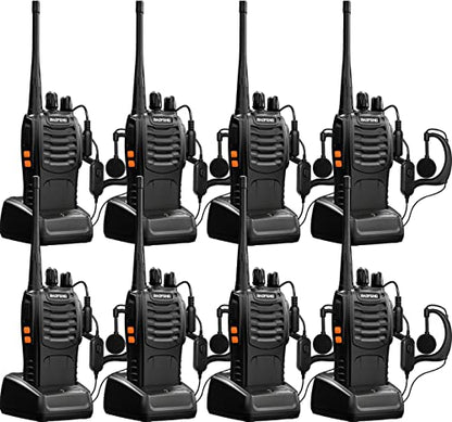 Baofeng Walkie Talkies for Adults Rechargeable bf-888s Two-Way Radios Long Range Interphone Handheld Communicator Professional UHF 8 Pack Walky Talky Set with Earpiece,Li-ion Battery and Charger - color: Black-8Pcs