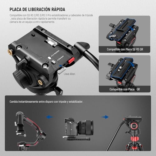 NEEWER 72" Fluid Head Video Tripod Monopod, Aluminum Alloy QR Plate Compatible with DJI RS Gimbal, 360° Pan & +90°/-70° Tilt for DSLR Camera Camcorder, Max Load 13.2lb/6kg, TP72A - style: TP72A