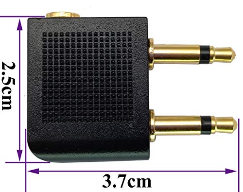 Dual 3.5mm (1/8") Male to 3.5mm Female AUX Audio Jack Adapter Converter for Using Headphone on Airplane Airline Flight (2 Pack)