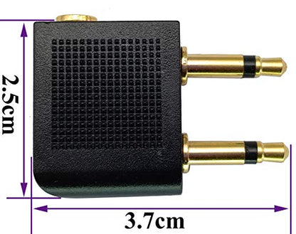 Dual 3.5mm (1/8") Male to 3.5mm Female AUX Audio Jack Adapter Converter for Using Headphone on Airplane Airline Flight (2 Pack)