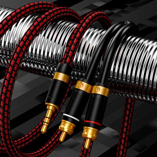 3.5mm to 2 RCA Audiophile Audio Cable Stereo Braided Gold Plated Oxgen-Free Copper Core for Smartphones Tablets Speakers Home Theater (Straight 3.5mm, 16.4FT) - size: 16.4FT, style: Straight 3.5mm