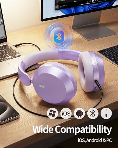 Wentronic Y05 Wireless Bluetooth Headphone, Noise Cancelling, Purple | Wireless Over-Ear Headphones, Hi-Res Audio, 48H Playtime, Built-in Mic, Comfort & Connectivity, Works with iOS, Android & PC - color: Purple