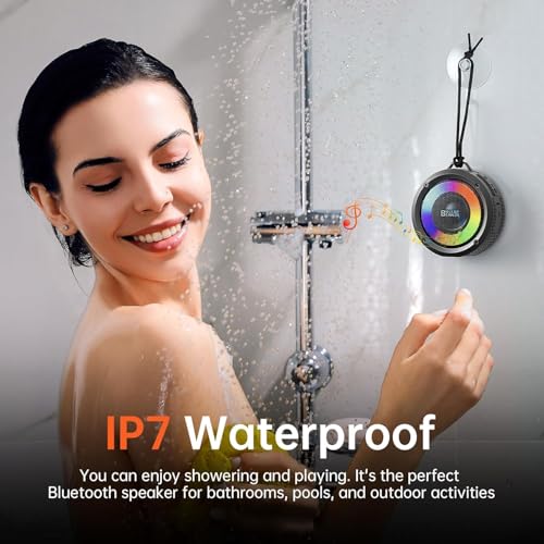 Bluetooth Shower Speaker with Light, Enhanced bass, Upgraded Portable Shower Speakers, Dual bass Driver, 12H Playtime