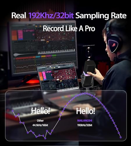 MAILANGSHI 192KHz/32bit Dynamic Podcast Microphone for PC, USB & XLR Mic with RGB Lighting, Desktop Stand, Mute Button, All-Metal Body, Gain & Volume Control, Gaming Microphone for Livestreaming