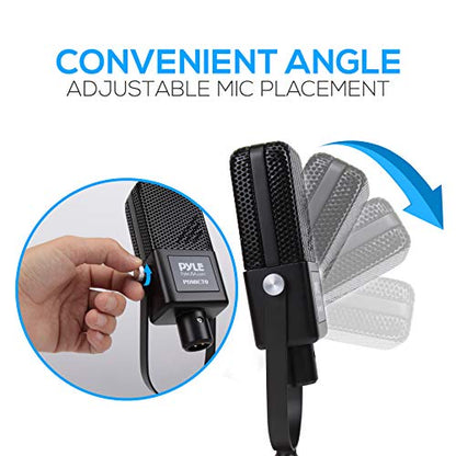 Pyle Large Diaphragm Condenser Microphone Kit - Cardioid Condenser Mic w/Desktop Stand, LED, XLR Audio Cable, for Gaming, Streaming, Podcast, Recording, Studio Vocal, YouTube, Voice Over PDMIC70,Black