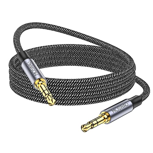 MOSWAG 3.5mm Aux Cord to 3.5mm Audio Aux Jack Cable Male to Male Auxiliary Cable Nylon Braided Stereo Jack Cord for Phones,Headphones,Speakers,Tablets,PCs,Music Players and More (1.64FT/0.5M, Black) | 3 pin auxiliary cable compatible with phone, headset,